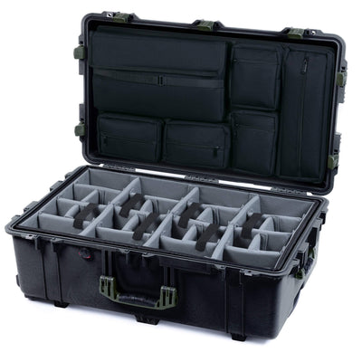 Pelican 1650 Case, Black with OD Green Handles & Latches Gray Padded Microfiber Dividers with Laptop Computer Lid Pouch ColorCase 016500-0270-110-130