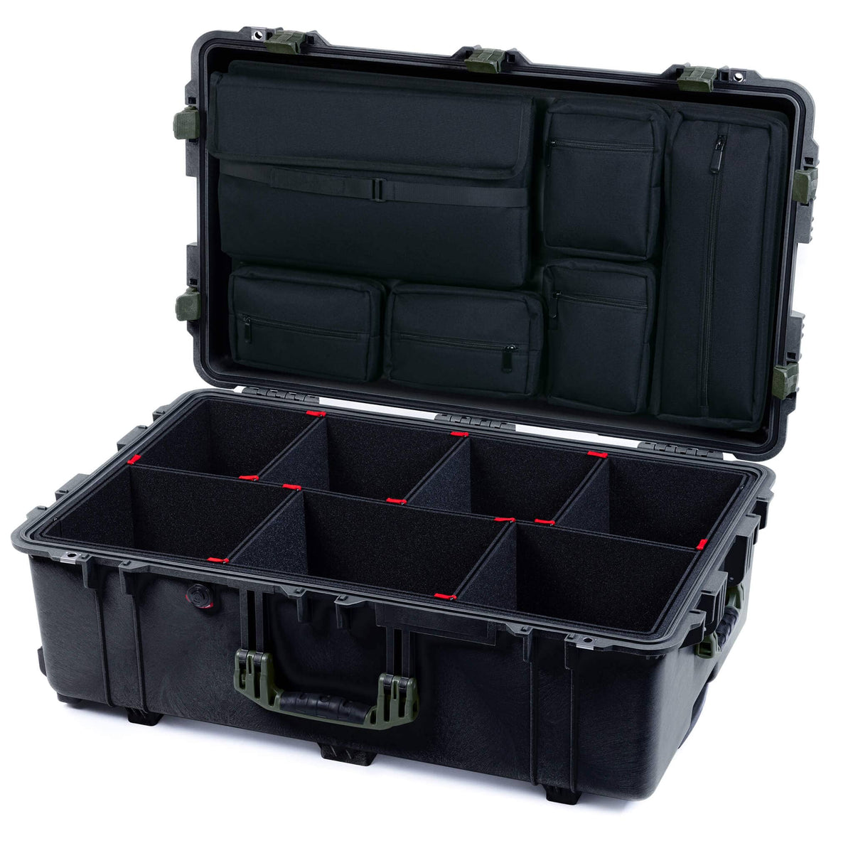 Pelican 1650 Case, Black with OD Green Handles &amp; Latches TrekPak Divider System with Laptop Computer Pouch ColorCase 016500-0220-110-130
