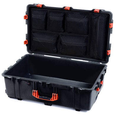 Pelican 1650 Case, Black with Orange Handles & Push-Button Latches Mesh Lid Organizer Only ColorCase 016500-0100-110-151