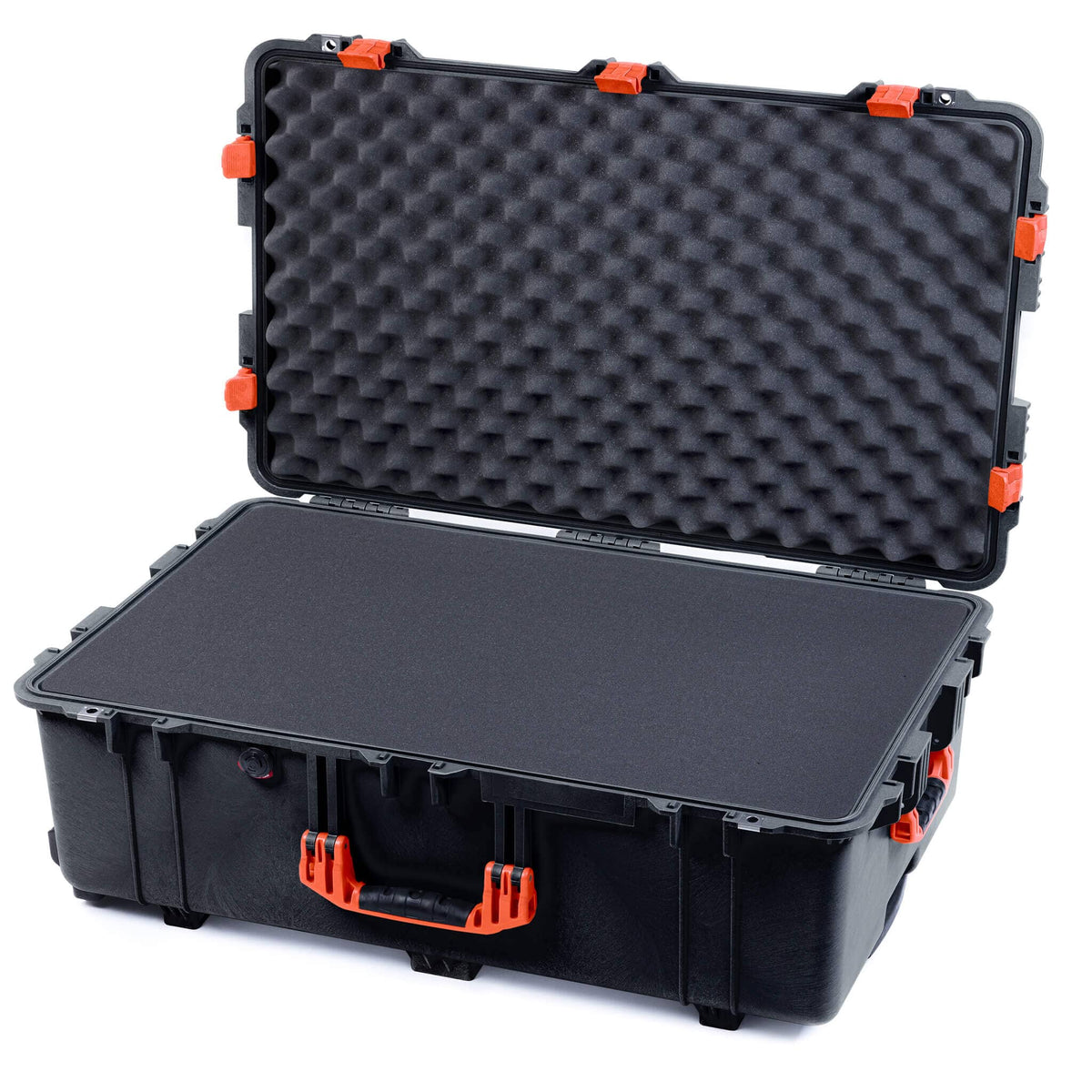 Pelican 1650 Case, Black with Orange Handles &amp; Latches Pick &amp; Pluck Foam with Convoluted Lid Foam ColorCase 016500-0001-110-150