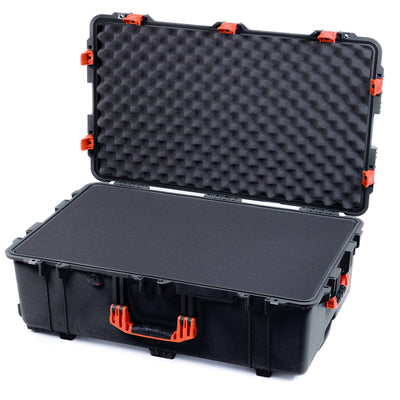 Pelican 1650 Case, Black with Orange Handles & Push-Button Latches Pick & Pluck Foam with Convoluted Lid Foam ColorCase 016500-0001-110-151