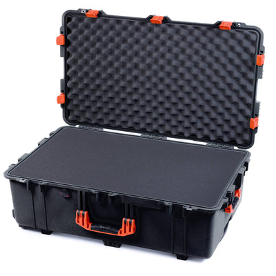 Pelican 1650 Case, Black with Orange Handles & Latches Pick & Pluck Foam with Convoluted Lid Foam ColorCase 016500-0001-110-150