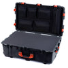 Pelican 1650 Case, Black with Orange Handles & Push-Button Latches Pick & Pluck Foam with Mesh Lid Organizer ColorCase 016500-0101-110-151