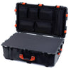 Pelican 1650 Case, Black with Orange Handles & Latches Pick & Pluck Foam with Mesh Lid Organizer ColorCase 016500-0101-110-150