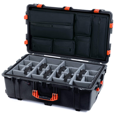 Pelican 1650 Case, Black with Orange Handles & Latches Gray Padded Microfiber Dividers with Laptop Computer Lid Pouch ColorCase 016500-0270-110-150