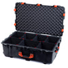 Pelican 1650 Case, Black with Orange Handles & Latches TrekPak Divider System with Convoluted Lid Foam ColorCase 016500-0020-110-150