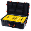 Pelican 1650 Case, Black with Orange Handles & Push-Button Latches Yellow Padded Microfiber Dividers with Mesh Lid Organizer ColorCase 016500-0110-110-151