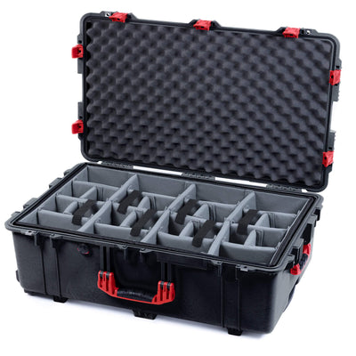 Pelican 1650 Case, Black with Red Handles & Push-Button Latches Gray Padded Dividers with Convoluted Lid Foam ColorCase 016500-0070-110-321