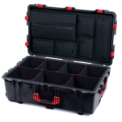 Pelican 1650 Case, Black with Red Handles & Latches TrekPak Divider System with Laptop Computer Pouch ColorCase 016500-0220-110-320