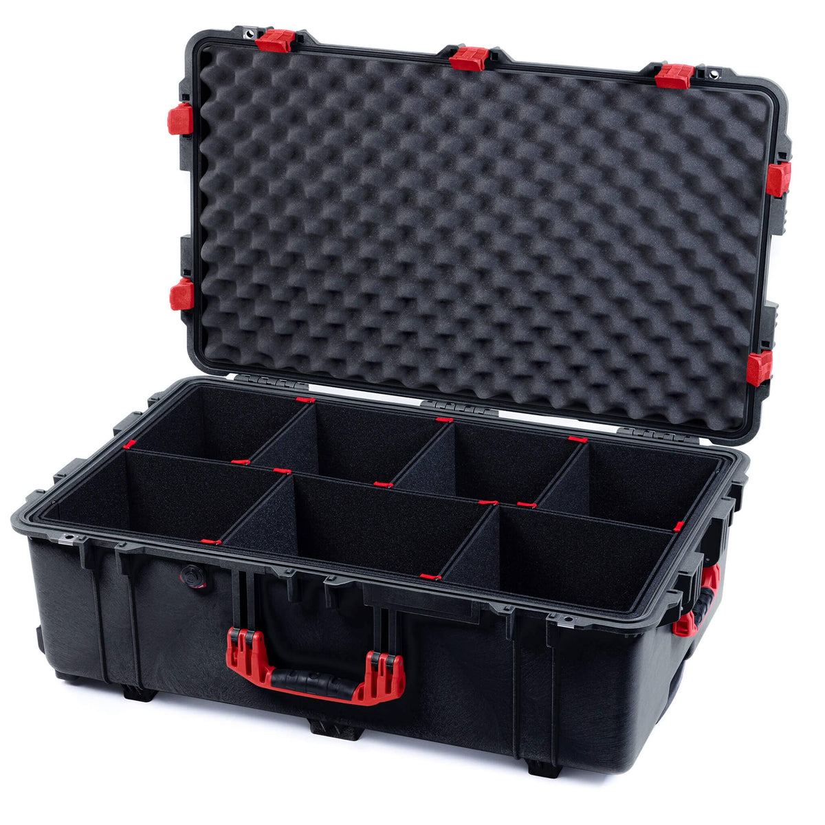 Pelican 1650 Case, Black with Red Handles &amp; Latches TrekPak Divider System with Convoluted Lid Foam ColorCase 016500-0020-110-320