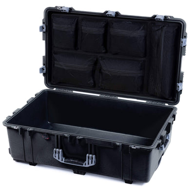 Pelican 1650 Case, Black with Silver Handles & Push-Button Latches Mesh Lid Organizer Only ColorCase 016500-0100-110-181
