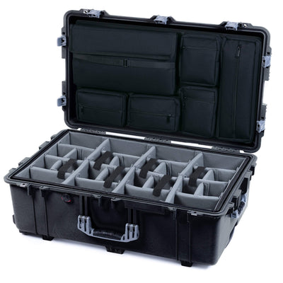 Pelican 1650 Case, Black with Silver Handles & Push-Button Latches Gray Padded Microfiber Dividers with Laptop Computer Lid Pouch ColorCase 016500-0270-110-181
