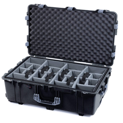 Pelican 1650 Case, Black with Silver Handles & Latches Gray Padded Microfiber Dividers with Convoluted Lid Foam ColorCase 016500-0070-110-180
