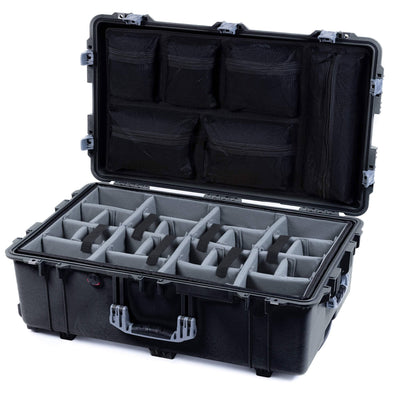 Pelican 1650 Case, Black with Silver Handles & Push-Button Latches Gray Padded Microfiber Dividers with Mesh Lid Organizer ColorCase 016500-0170-110-181