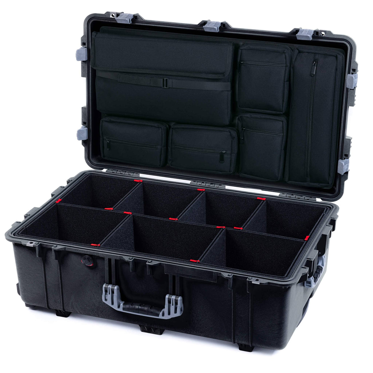Pelican 1650 Case, Black with Silver Handles &amp; Latches TrekPak Divider System with Laptop Computer Pouch ColorCase 016500-0220-110-180