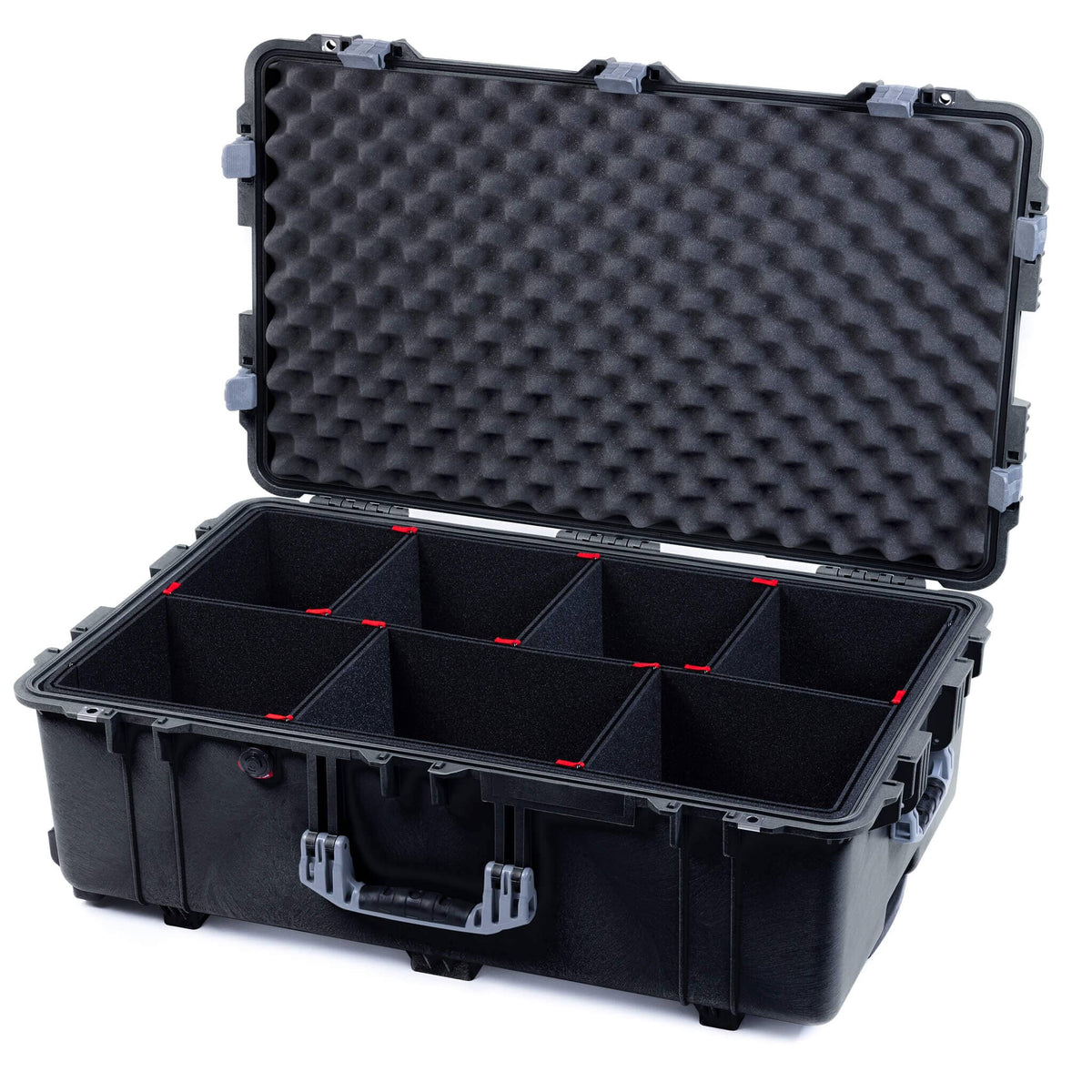 Pelican 1650 Case, Black with Silver Handles &amp; Latches TrekPak Divider System with Convoluted Lid Foam ColorCase 016500-0020-110-180