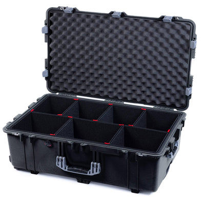 Pelican 1650 Case, Black with Silver Handles & Latches TrekPak Divider System with Convoluted Lid Foam ColorCase 016500-0020-110-180