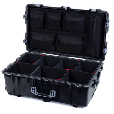 Pelican 1650 Case, Black with Silver Handles & Push-Button Latches TrekPak Divider System with Mesh Lid Organizer ColorCase 016500-0120-110-181