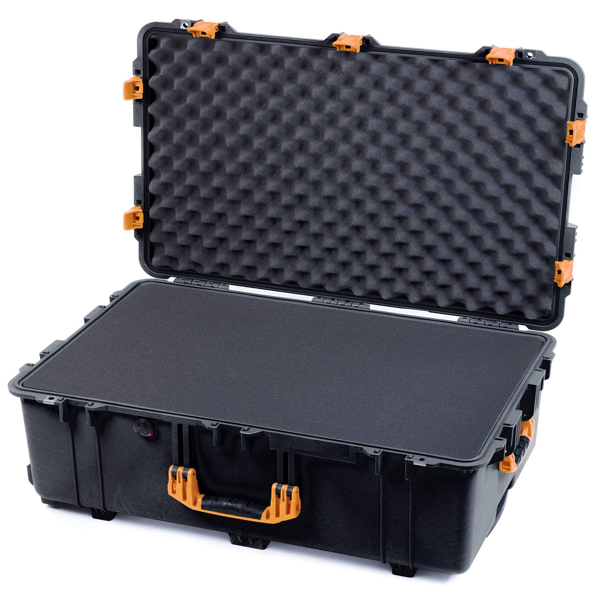 Pelican 1650 Case, Black with Yellow Handles &amp; Push-Button Latches Pick &amp; Pluck Foam with Convoluted Lid Foam ColorCase 016500-0001-110-241