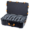 Pelican 1650 Case, Black with Yellow Handles & Latches Gray Padded Microfiber Dividers with Convoluted Lid Foam ColorCase 016500-0070-110-240