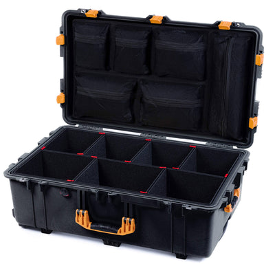 Pelican 1650 Case, Black with Yellow Handles & Latches TrekPak Divider System with Mesh Lid Organizer ColorCase 016500-0120-110-240