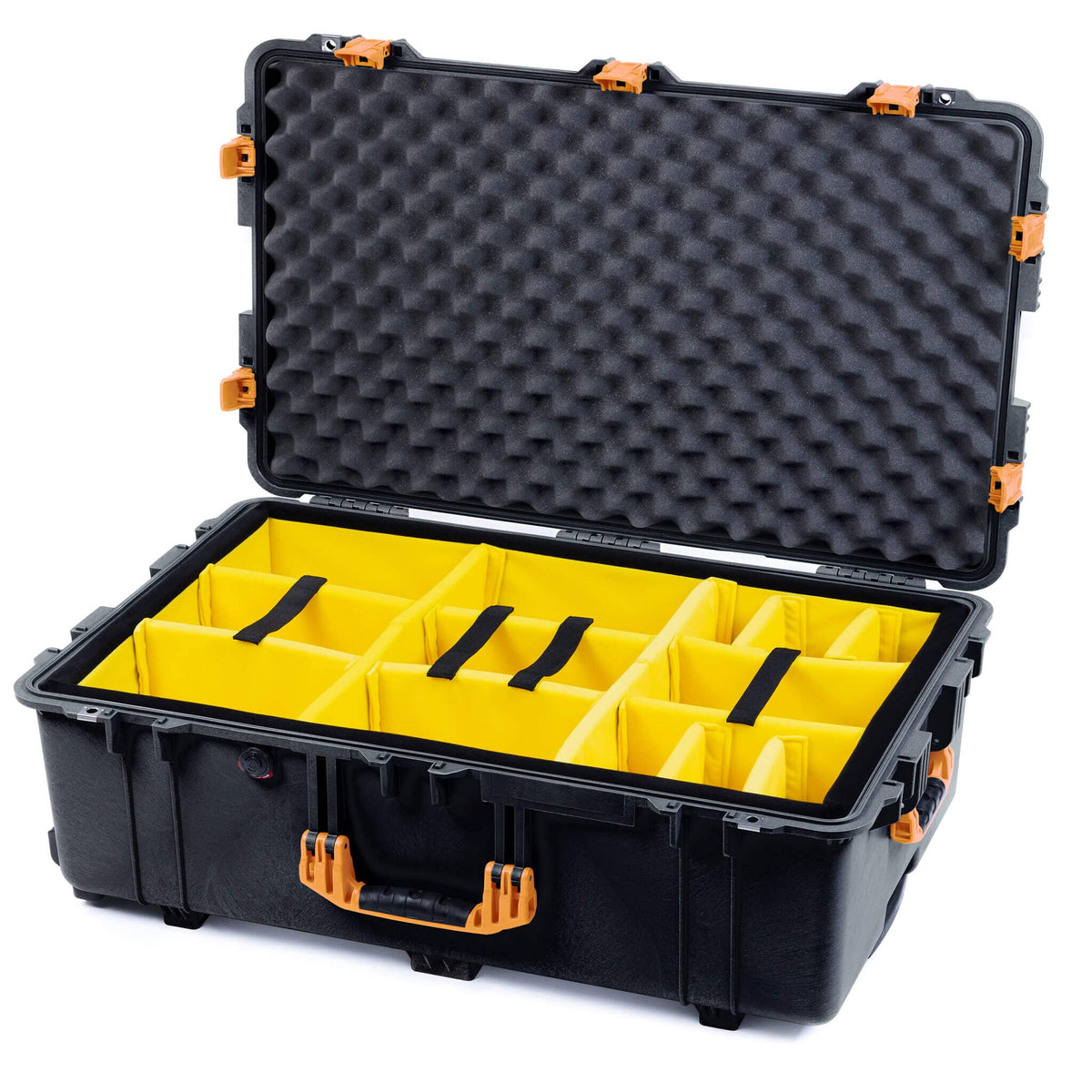 Pelican 1650 Case, Black with Yellow Handles &amp; Push-Button Latches Yellow Padded Microfiber Dividers with Convoluted Lid Foam ColorCase 016500-0010-110-241