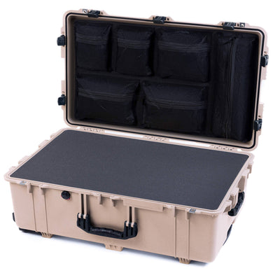 Pelican 1650 Case, Desert Tan with Black Handles & Latches Pick & Pluck Foam with Mesh Lid Organizer ColorCase 016500-0101-310-110
