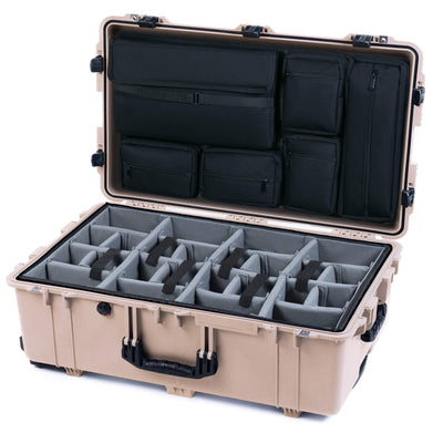 Pelican 1650 Case, Desert Tan with Black Handles & Latches Gray Padded Microfiber Dividers with Laptop Computer Lid Pouch ColorCase 016500-0270-310-110