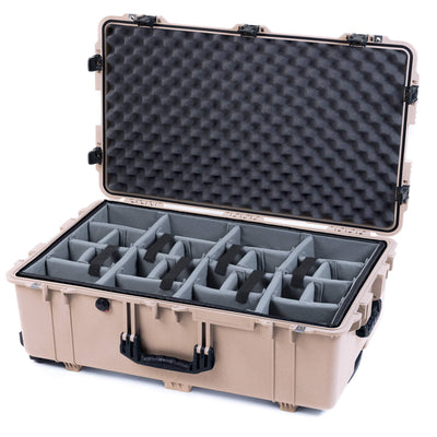 Pelican 1650 Case, Desert Tan with Black Handles & Push-Button Latches Gray Padded Dividers with Convoluted Lid Foam ColorCase 016500-0070-310-111