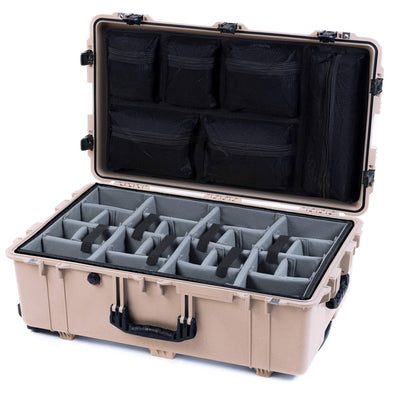 Pelican 1650 Case, Desert Tan with Black Handles & TSA Locking Latches Gray Padded Microfiber Dividers with Mesh Lid Organizer ColorCase 016500-0170-310-L10