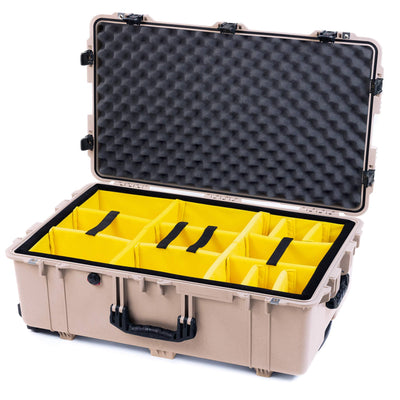 Pelican 1650 Case, Desert Tan with Black Handles & TSA Locking Latches Yellow Padded Microfiber Dividers with Convoluted Lid Foam ColorCase 016500-0010-310-L10