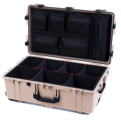 Pelican 1650 Case, Desert Tan with Black Handles & Latches TrekPak Divider System with Mesh Lid Organizer ColorCase 016500-0120-310-110