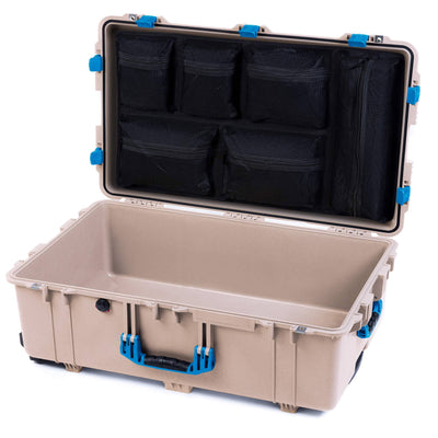 Pelican 1650 Case, Desert Tan with Blue Handles & Latches Mesh Lid Organizer Only ColorCase 016500-0100-310-120