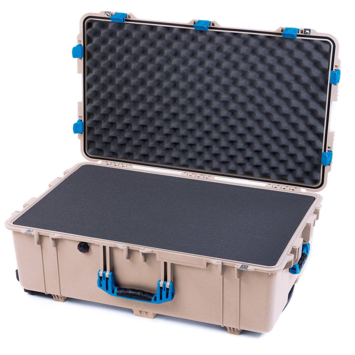 Pelican 1650 Case, Desert Tan with Blue Handles &amp; Latches Pick &amp; Pluck Foam with Convoluted Lid Foam ColorCase 016500-0001-310-120