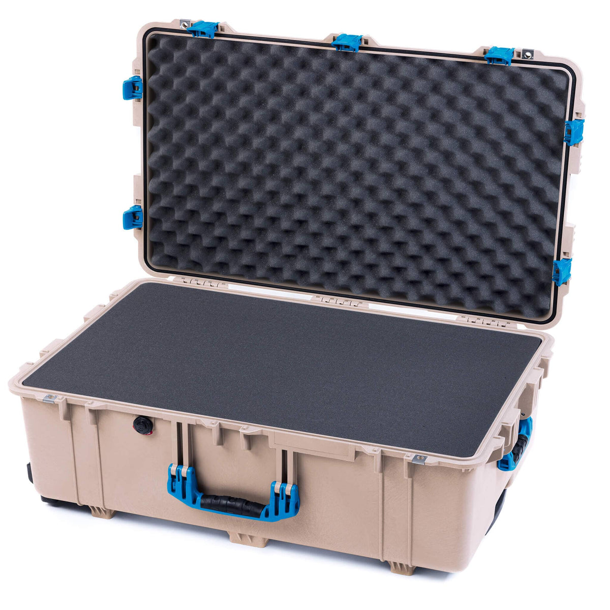 Pelican 1650 Case, Desert Tan with Blue Handles &amp; Push-Button Latches Pick &amp; Pluck Foam with Convoluted Lid Foam ColorCase 016500-0001-310-121