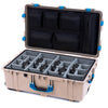 Pelican 1650 Case, Desert Tan with Blue Handles & Latches Gray Padded Microfiber Dividers with Mesh Lid Organizer ColorCase 016500-0170-310-120