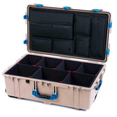 Pelican 1650 Case, Desert Tan with Blue Handles & Push-Button Latches TrekPak Divider System with Laptop Computer Pouch ColorCase 016500-0220-310-121