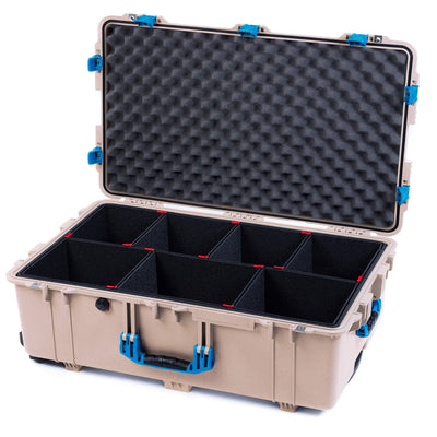 Pelican 1650 Case, Desert Tan with Blue Handles & Push-Button Latches TrekPak Divider System with Convoluted Lid Foam ColorCase 016500-0020-310-121
