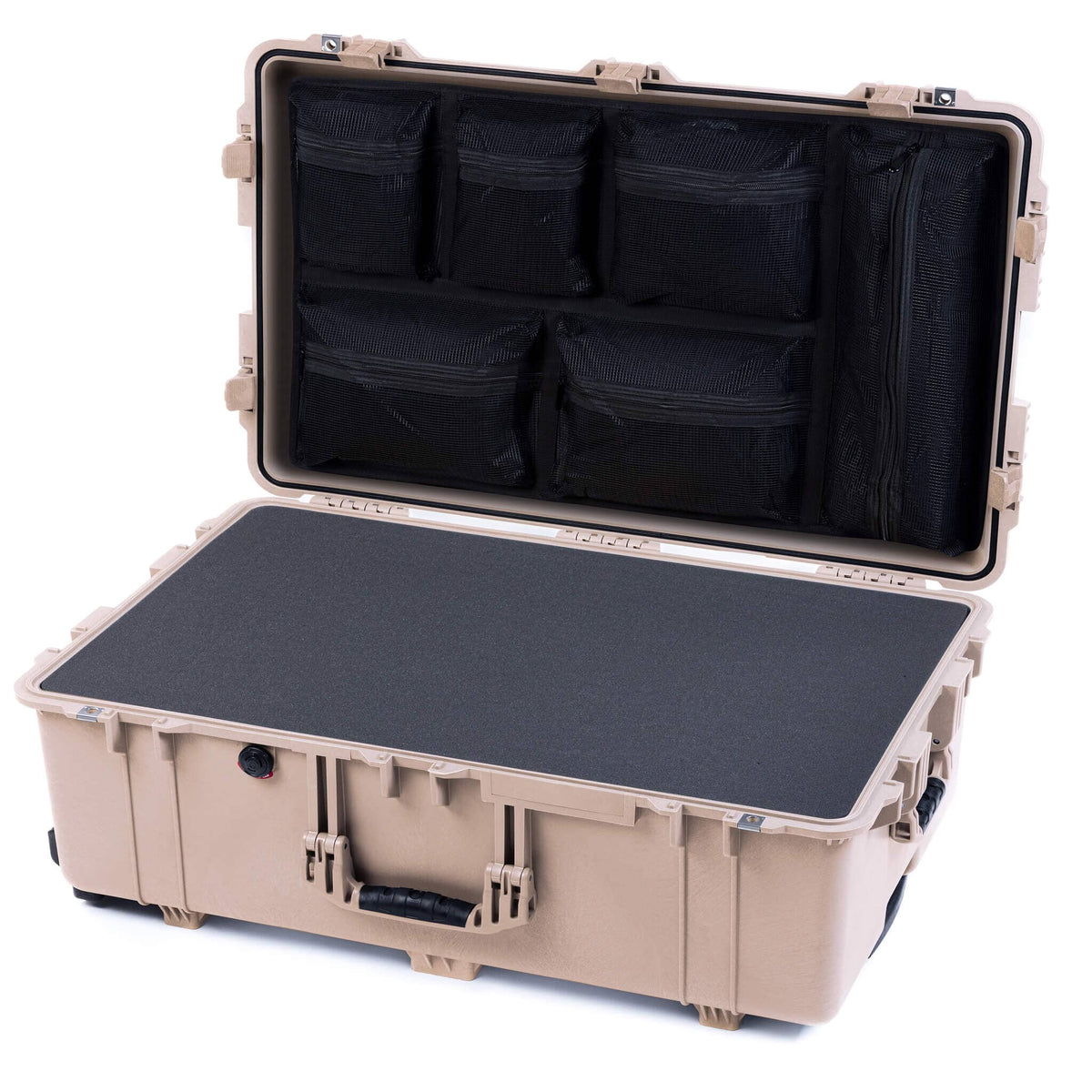 Pelican 1650 Case, Desert Tan Pick &amp; Pluck Foam with Mesh Lid Organizer ColorCase 016500-0101-310-310