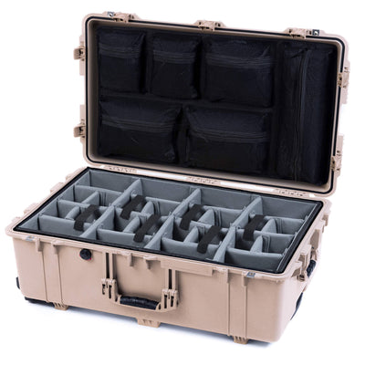 Pelican 1650 Case, Desert Tan (Push-Button Latches) Gray Padded Microfiber Dividers with Mesh Lid Organizer ColorCase 016500-0170-310-310