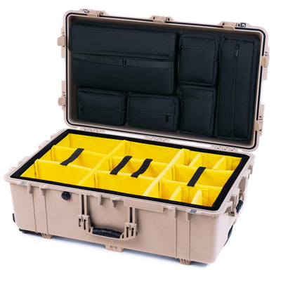 Pelican 1650 Case, Desert Tan Yellow Padded Microfiber Dividers with Laptop Computer Lid Pouch ColorCase 016500-0210-310-310