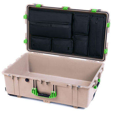 Pelican 1650 Case, Desert Tan with Lime Green Handles & Latches Laptop Computer Lid Pouch Only ColorCase 016500-0200-310-300
