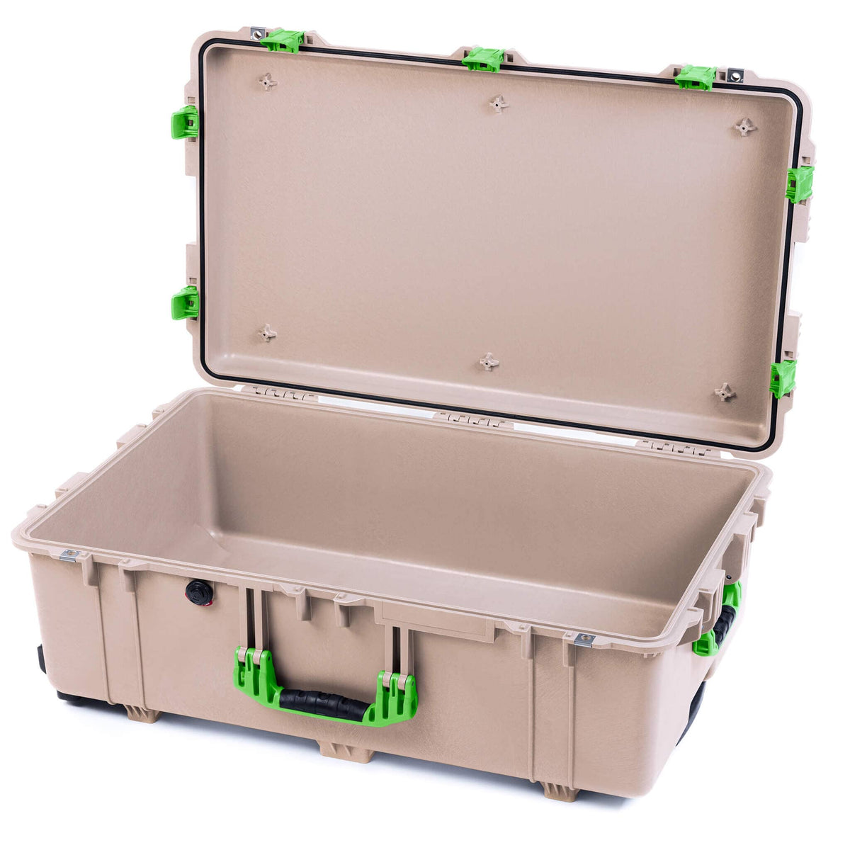Pelican 1650 Case, Desert Tan with Lime Green Handles &amp; Push-Button Latches None (Case Only) ColorCase 016500-0000-310-301