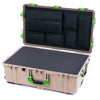 Pelican 1650 Case, Desert Tan with Lime Green Handles & Latches Pick & Pluck Foam with Laptop Computer Lid Pouch ColorCase 016500-0201-310-300