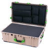 Pelican 1650 Case, Desert Tan with Lime Green Handles & Push-Button Latches Pick & Pluck Foam with Laptop Computer Lid Pouch ColorCase 016500-0201-310-301