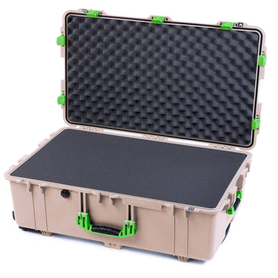 Pelican 1650 Case, Desert Tan with Lime Green Handles & Latches Pick & Pluck Foam with Convoluted Lid Foam ColorCase 016500-0001-310-300