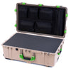 Pelican 1650 Case, Desert Tan with Lime Green Handles & Latches Pick & Pluck Foam with Mesh Lid Organizer ColorCase 016500-0101-310-300
