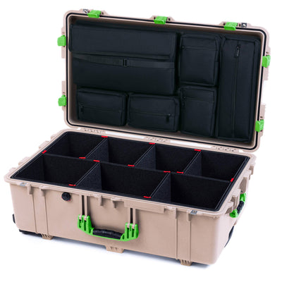Pelican 1650 Case, Desert Tan with Lime Green Handles & Latches TrekPak Divider System with Laptop Computer Pouch ColorCase 016500-0220-310-300