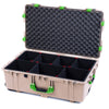Pelican 1650 Case, Desert Tan with Lime Green Handles & Latches TrekPak Divider System with Convoluted Lid Foam ColorCase 016500-0020-310-300