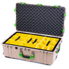 Pelican 1650 Case, Desert Tan with Lime Green Handles & Latches Yellow Padded Microfiber Dividers with Convoluted Lid Foam ColorCase 016500-0010-310-300